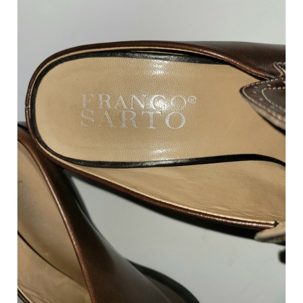 FRANCO SARTO NOVA Brown Leather Heeled Slides Loafer Clog Mules Shoe 8.5M - Picture 7 of 9